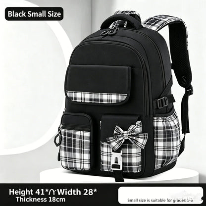 Protecting The Spine Ergonomics Elementary School Students Girls Checkered Backpack Large Capacity Lightweight Waterproof