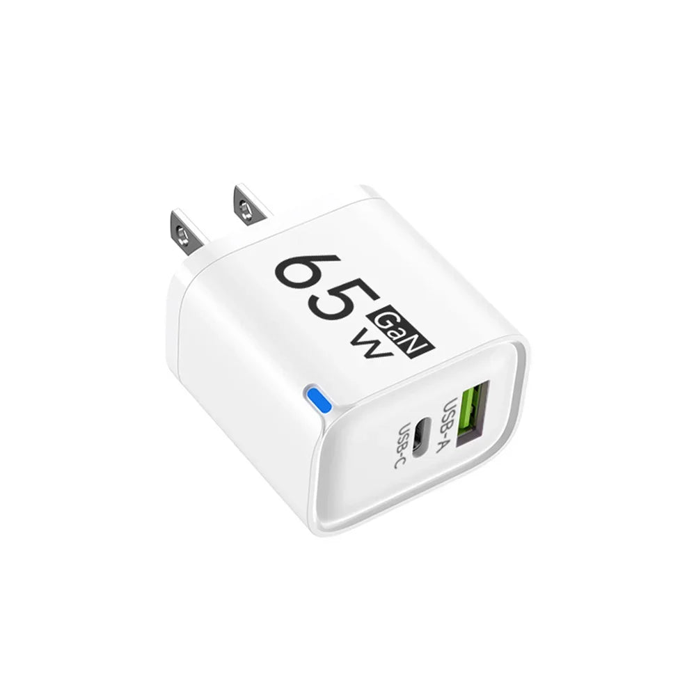 65W GaN Type C USB Fast Charge Chargers Dual Ports Cellphone Power Adapter For Samsung Huawei Xiaomi iPhone USB C Wall Charger
