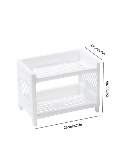 1PC Double Layer PP Desktop Storage Rack – White - Urbizia