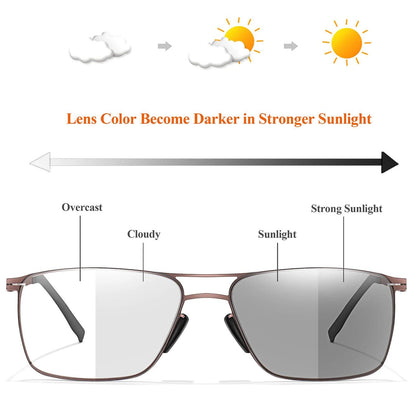 Metal Anti-Blue Light Photochromic Reading glasses Rectangular Eyewear Frame Presbyopic Unisex Surf Internet Read magazines