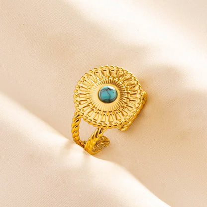Turquoise Finger Jewelry Long Oval Sun Heart Water Drop Stainless Steel Rings For Women Men Accessories Gold Plated Open Anillos