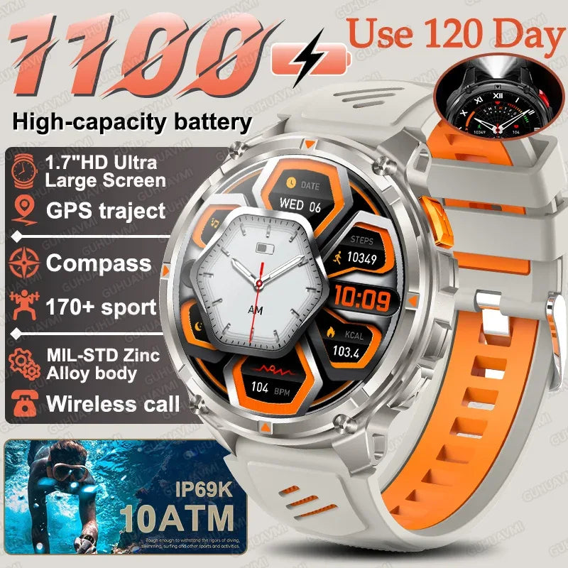 2026 New 1100mAh Big Battery Smart Watch Men Outdoor GPS Path Compass 10ATM Waterproof Bluetooth Call AMOLED HD Sport Smartwatch - Urbizia