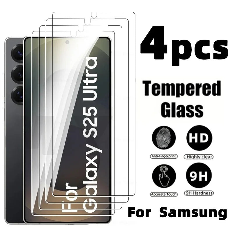 4Pcs 9H Screen Protector Suitable SBg for Samsung galaxy S25 S24 Ultra S23 S22 S21 Plus Tempered Glass For Samsung S25 FE Glass