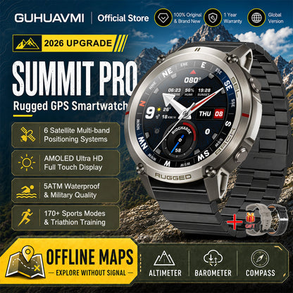 2026 Military Satellite Offline Map GPS Smart Watch Men 1.43''AMOLED Bluetooth Call Compass 5ATM Waterproof 170+Sport Smartwatch
