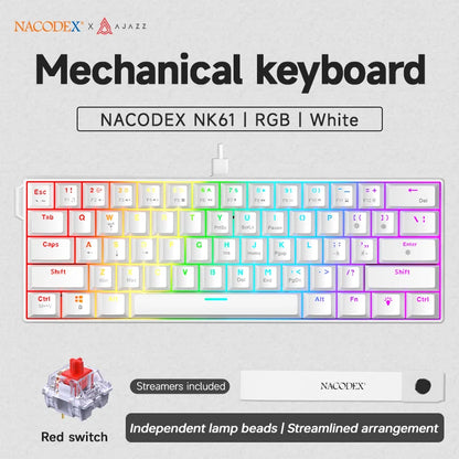 AJAZZ NK61 Wired Gaming Mechanical Keyboard 60% RGB Hot-Swappable 61 Keys Red Switch Mini Keyboard for Gamer PC