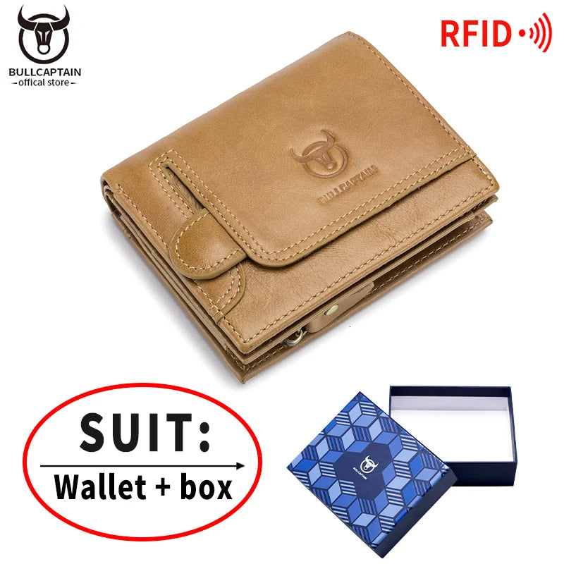 BULLCAPTAIN 100% Genuine Leather Men's Rfid Wallet Multifunctional Storage Bag Coin Purse Wallet Card Case