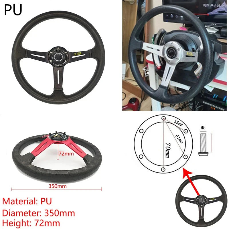 Universal 14 Inch PU Auto Racing Steering Wheels Deep Corn Drifting Sport Steering Wheel