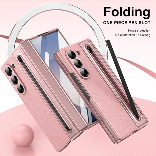 VIETAO Pink Leather Mobile Phone Cases For Samsung Galaxy Z Fold 7 Case With Pen, Full Protection Z Fold 6 Cover With Glass Film