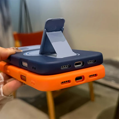 Luxury Fold Stand Holder Magnetic For Magsafe Matte Case For iPhone 17 16 15 14 13 12 11 18 Pro Max Plus Big Window Bumper Cover