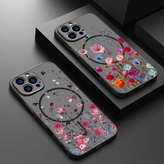 Translucent Matte Floral MagSafe Case for iPhone Series