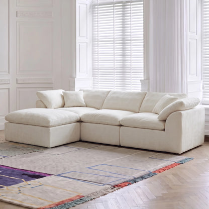 109" Modern Cloud L-Shaped 3-Seater Oversized Deep Seat Chenille Fabric Sofa White Modular Sectional with Ottoman
