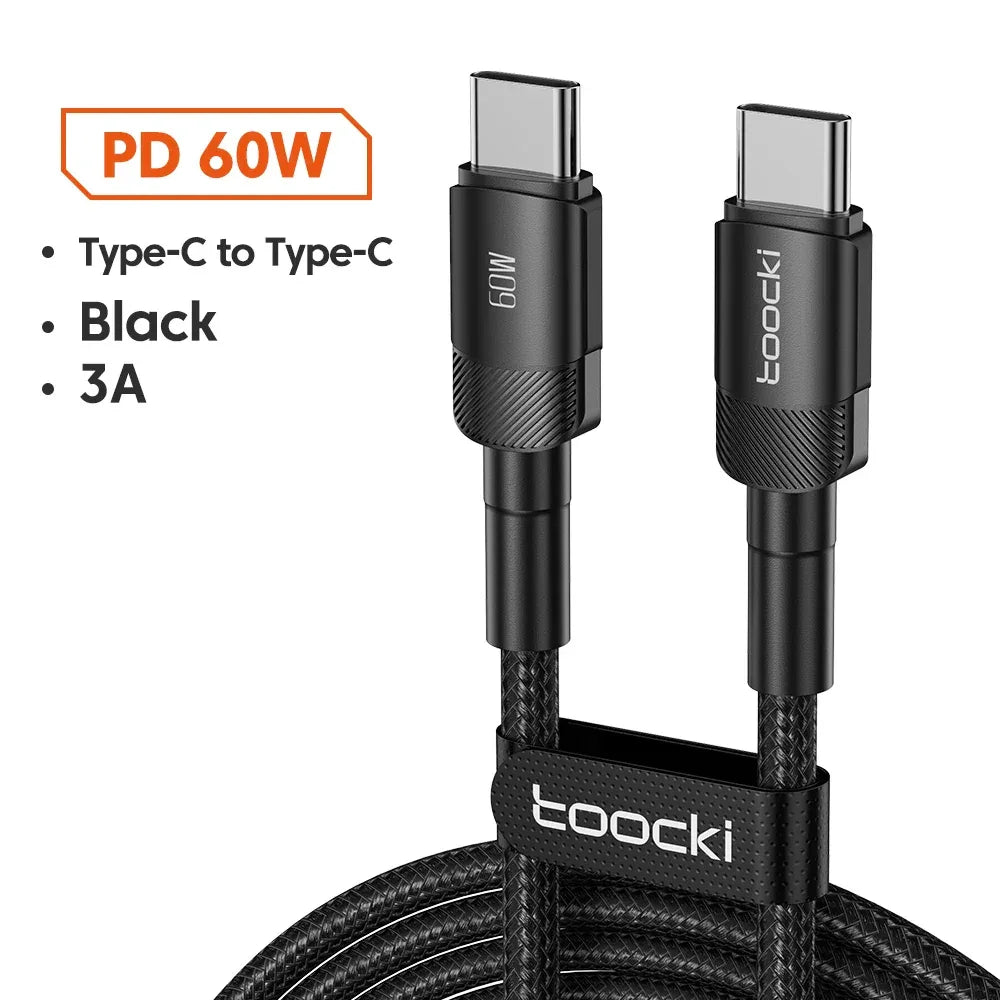 Toocki 100W Type C to USB C Cable PD 3.0 Quick Charge 4.0 Fast Charging Type C to Type C for iPhone 15 Macbook Samsung Xiaomi - Urbizia