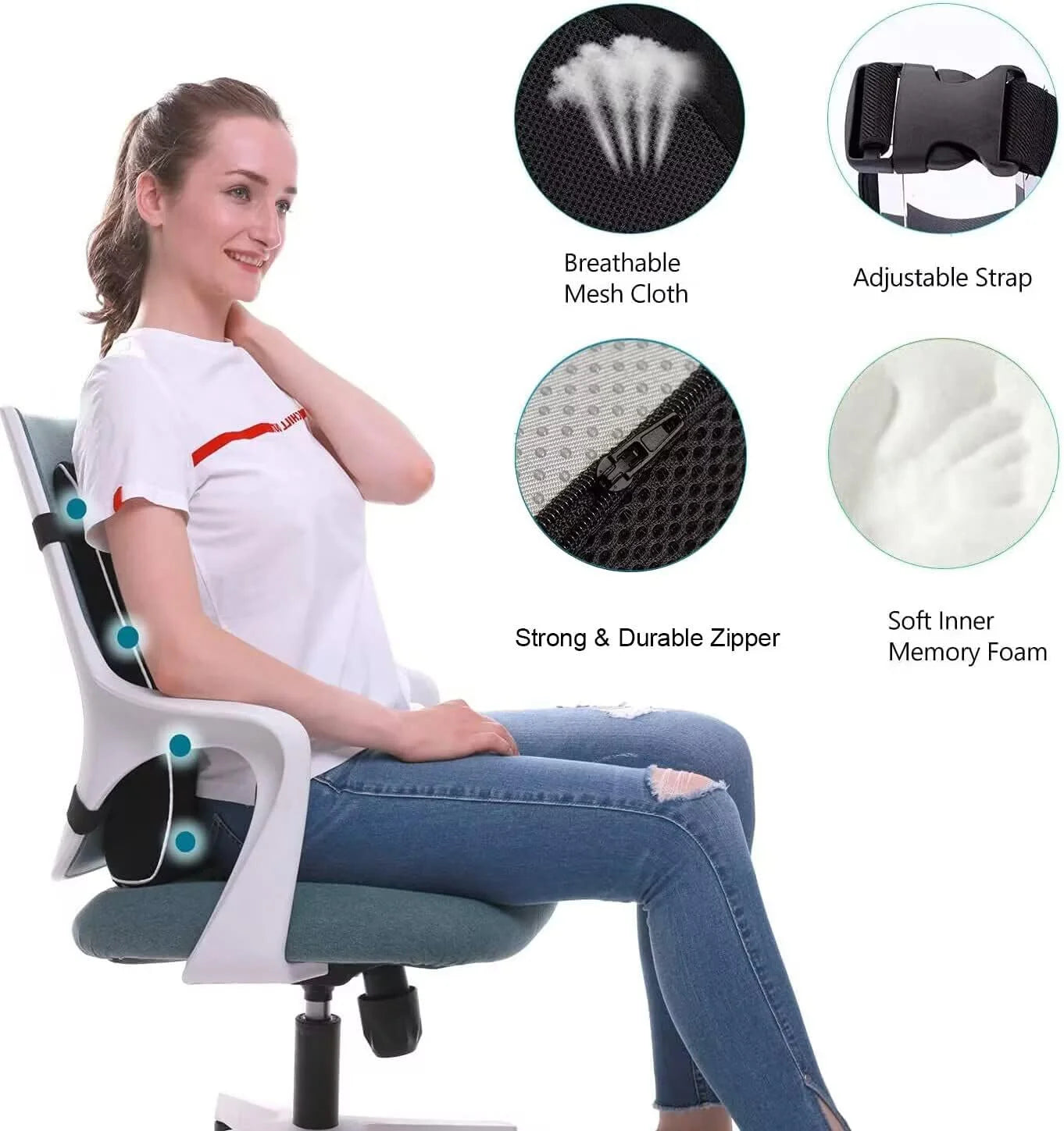 Car Seat Office Chair Back Lumbar Support Car Waist Rest Rebound Memory Foam Cushion Pad Back Lumbar Cushion for Car Driver