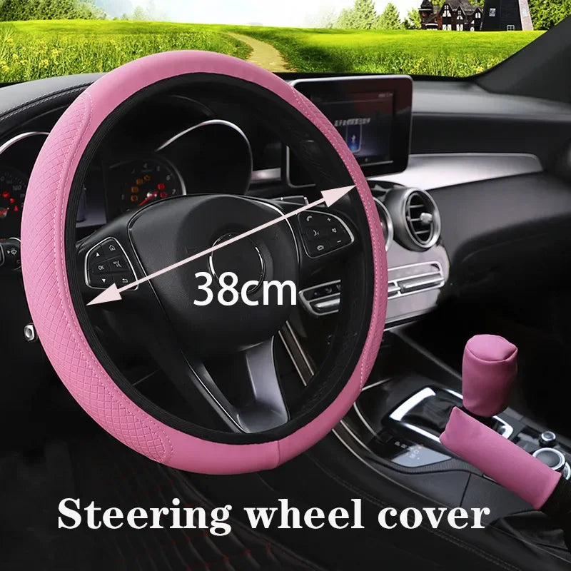 37-39cm Car Steering Wheel Cover Skidproof Auto Steering- Wheel Cover Anti-Slip Embossing Leather Car-styling Car Accessories