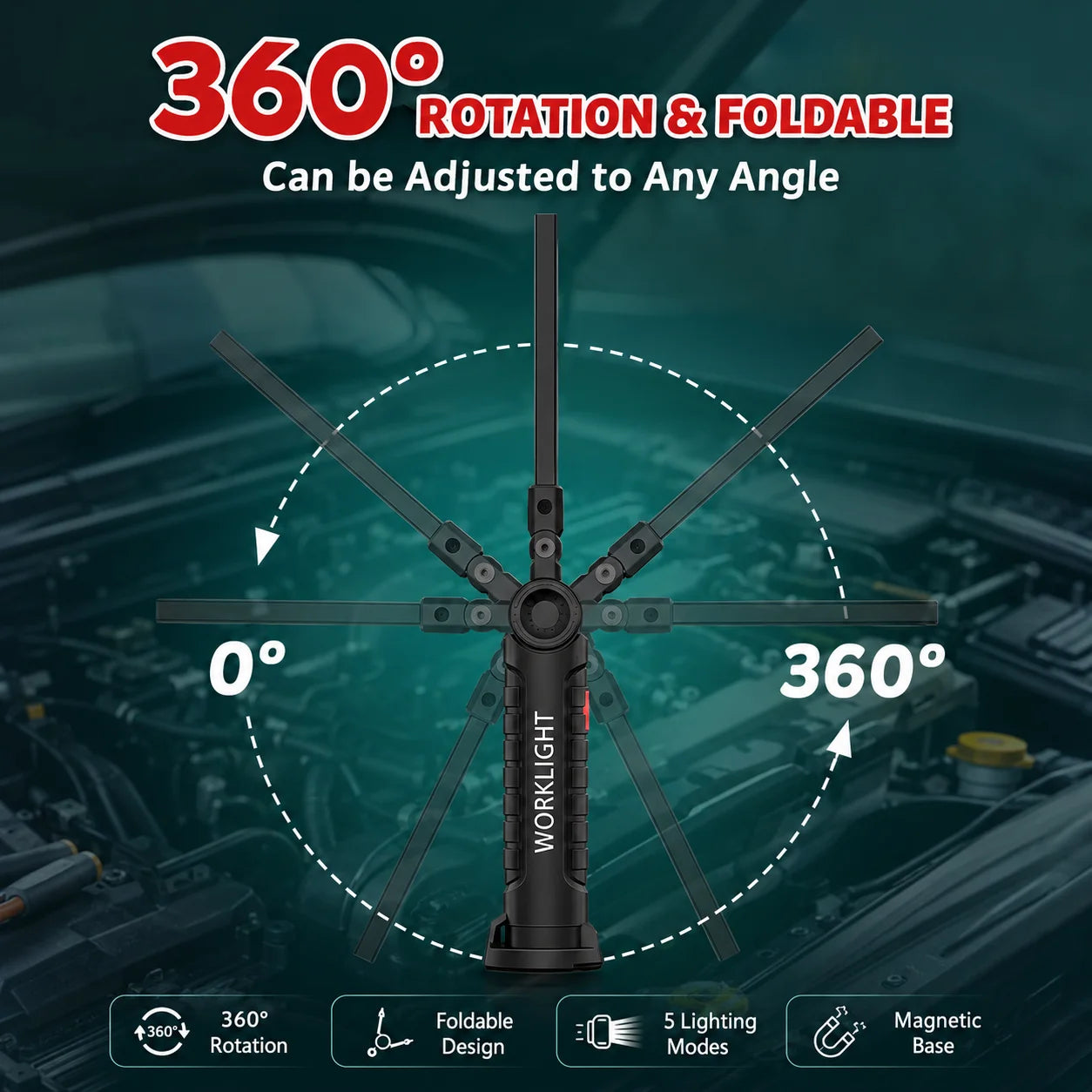 Rechargeable LED COB Work Light USB Magnetic Inspection Torch with Hook Dimmable Flashlight for Car Repair Camping 18650