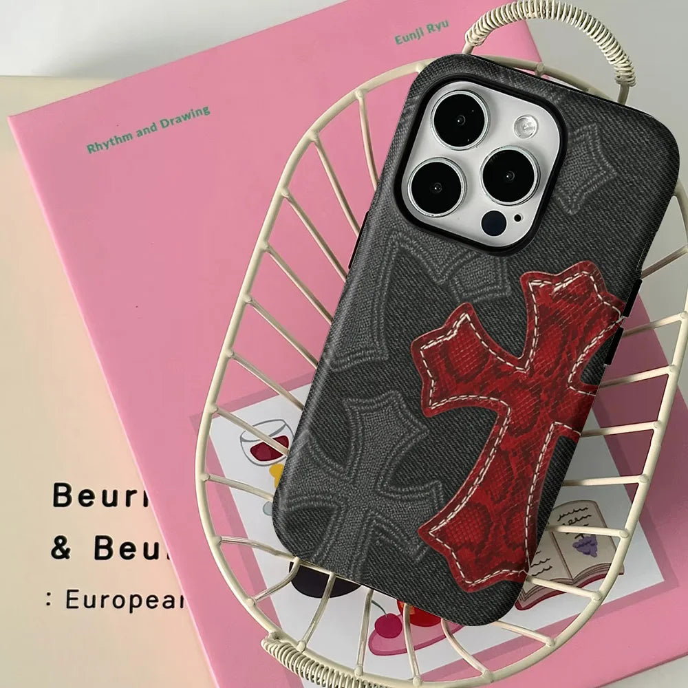 Clmj Phone Leopard Case for IPhone 17 16e 16 15 14 13 12 11 X XS XSMAX 7 8 Air Pro Max Plus Luxury Cross Double-layer Back Cover