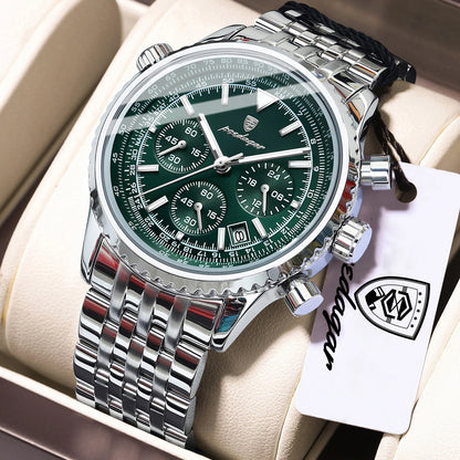 POEDAGAR Luxury Business Men's Watch Stainless Steel Chronograph Date Sport Quartz Man Clock Waterproof Luminous Military Watches For Men