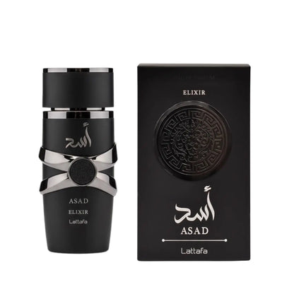YARA LATTAFA Asad Elixir Eau De Parfum 100ML With Original Gift Box Long Lasting Intense Woody Oriental Fragrance Men Perfume Matte Black Silver Luxury Embossed Bottle Masculine Scent Business Holiday Gift for Him