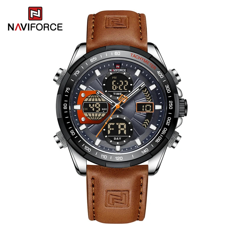 2022 NAVIFORCE Sport Watches for Men Strong Luminous Dual Display Waterproof Quartz Genuine Leather Wristwatch Relogio Masculino