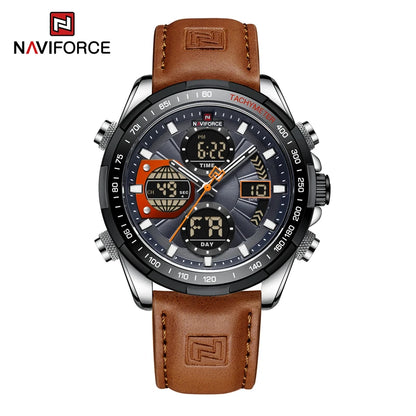 2022 NAVIFORCE Sport Watches for Men Strong Luminous Dual Display Waterproof Quartz Genuine Leather Wristwatch Relogio Masculino