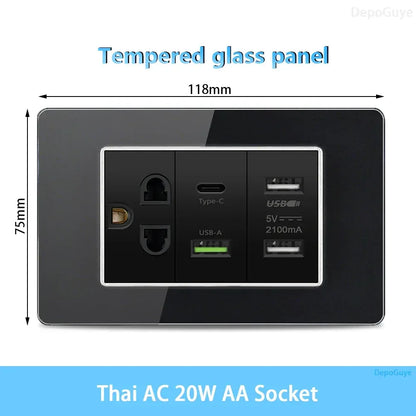 American Thai Standard USB Type-C 20W Fast Charging Power Outlet,Mexico with Smart usb c 3A Socket Wall Electric Light Switch - Urbizia