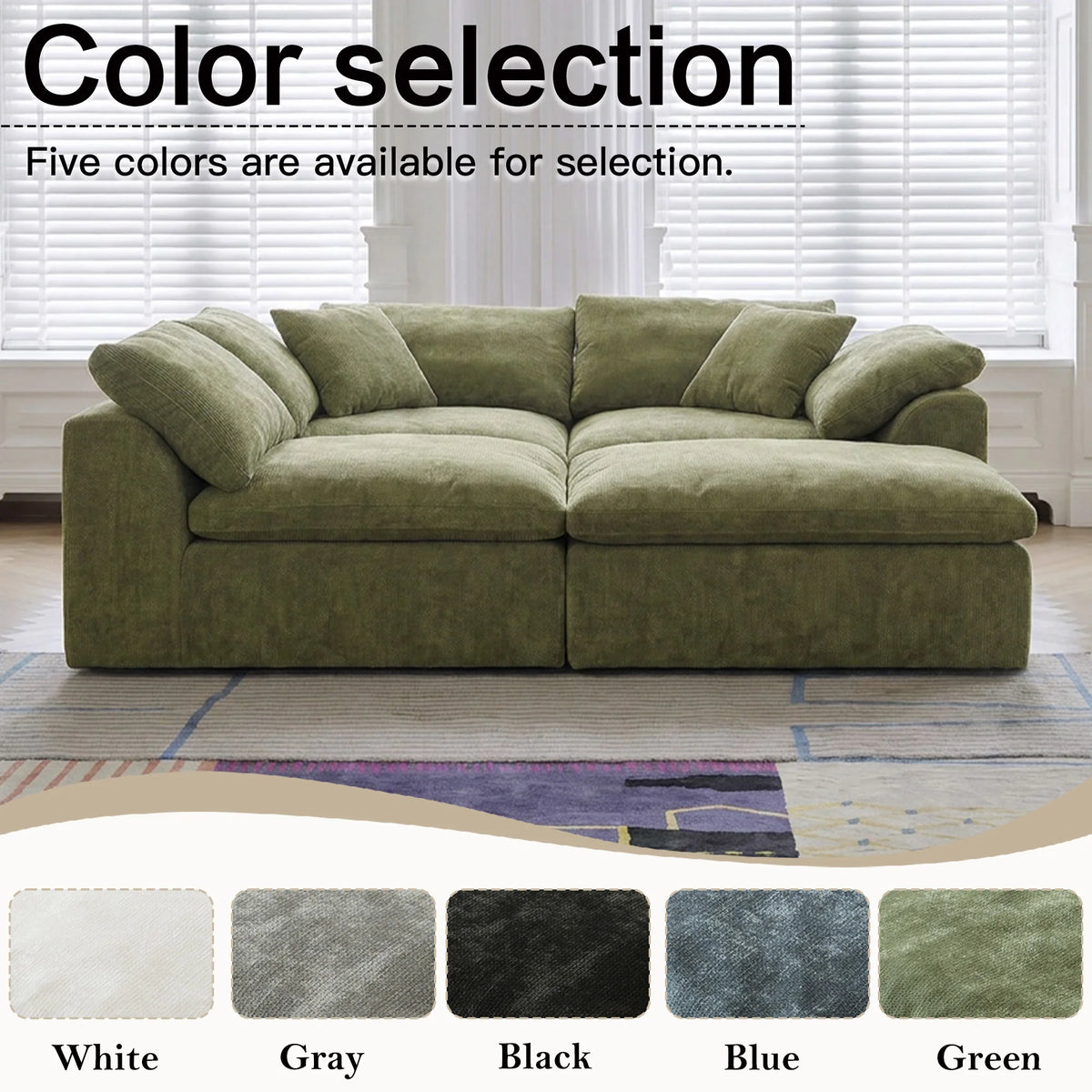 109" Modern Cloud L-Shaped 3-Seater Oversized Deep Seat Chenille Fabric Sofa White Modular Sectional with Ottoman