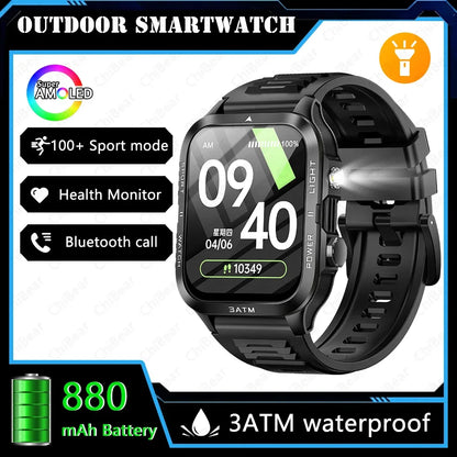 Outdoor Smartwatch Men GPS Sports 800mAh Battery Bluetooth Call Health 1.96-inch Screen Flashlight 3ATM Waterproof Smart Watch - Urbizia