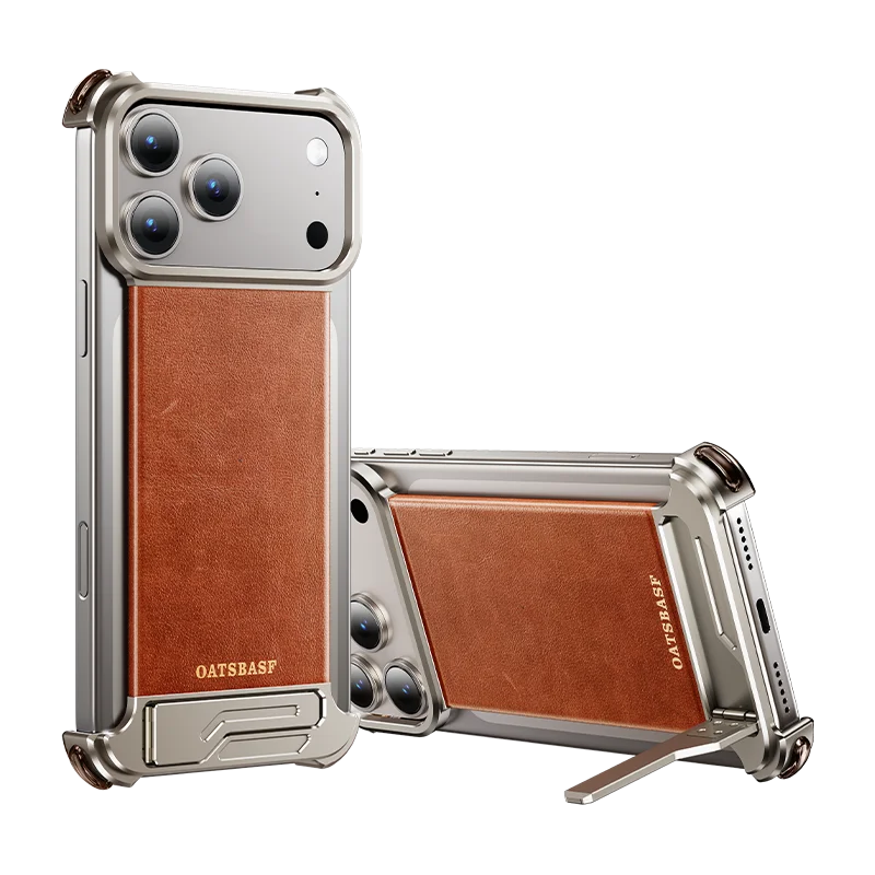 Oatsbasf Leather for iPhone 17 Pro/Pro Max/17 Air Phone Case with Kickstand Frameless Magnetic Shockproof Bumper Protective Case