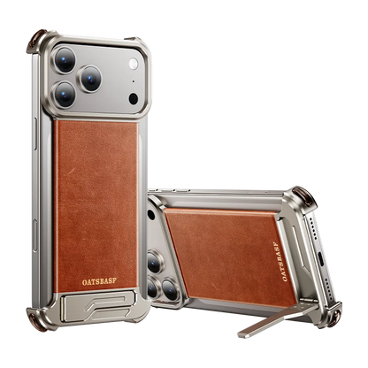 Oatsbasf Leather for iPhone 17 Pro/Pro Max/17 Air Phone Case with Kickstand Frameless Magnetic Shockproof Bumper Protective Case