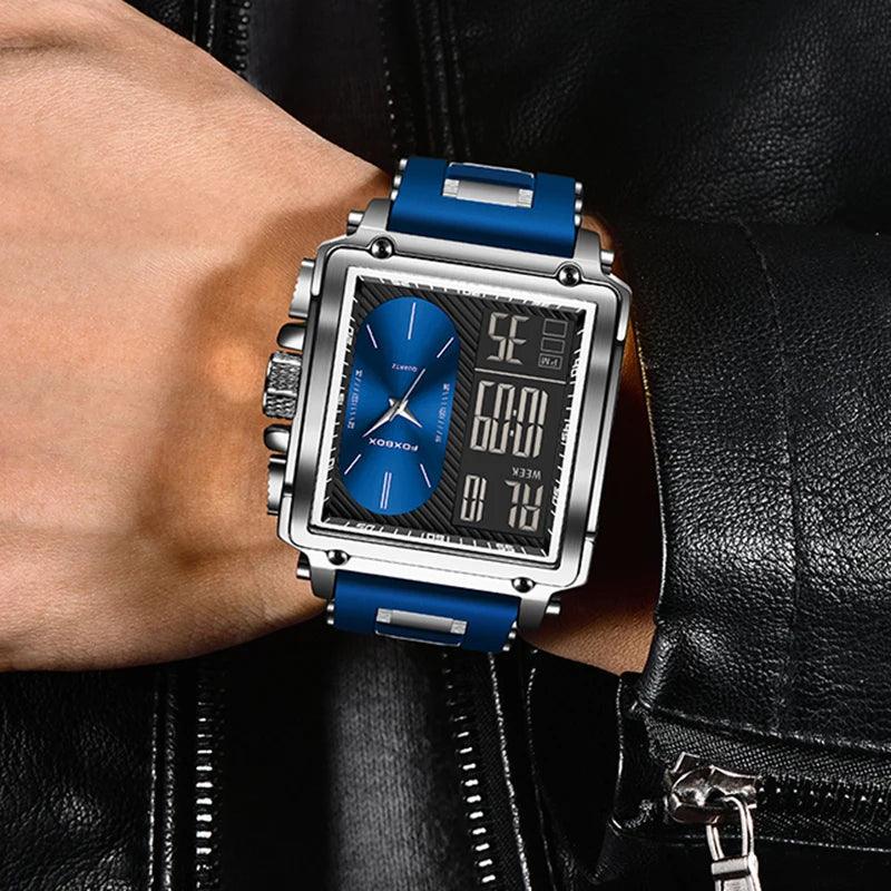 FOXBOX New Creative Square Watch Men Fashion Business Silicone Waterproof Men's Electronic Wristwatch LED Backlight Chronograph