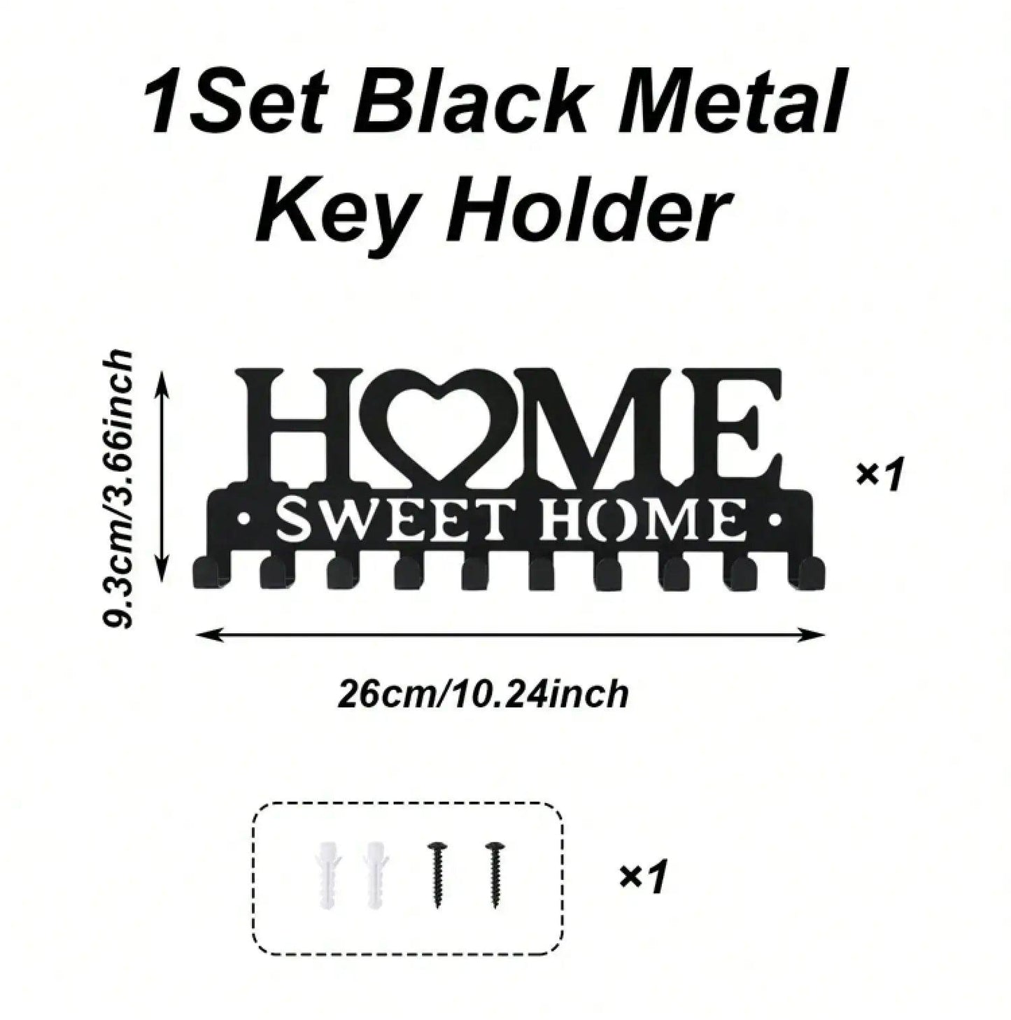 1Pc Black Metal Wall Mount Key Holder, Sweet Home Style Key Rack With 10 Hooks, Practical Key Hanger