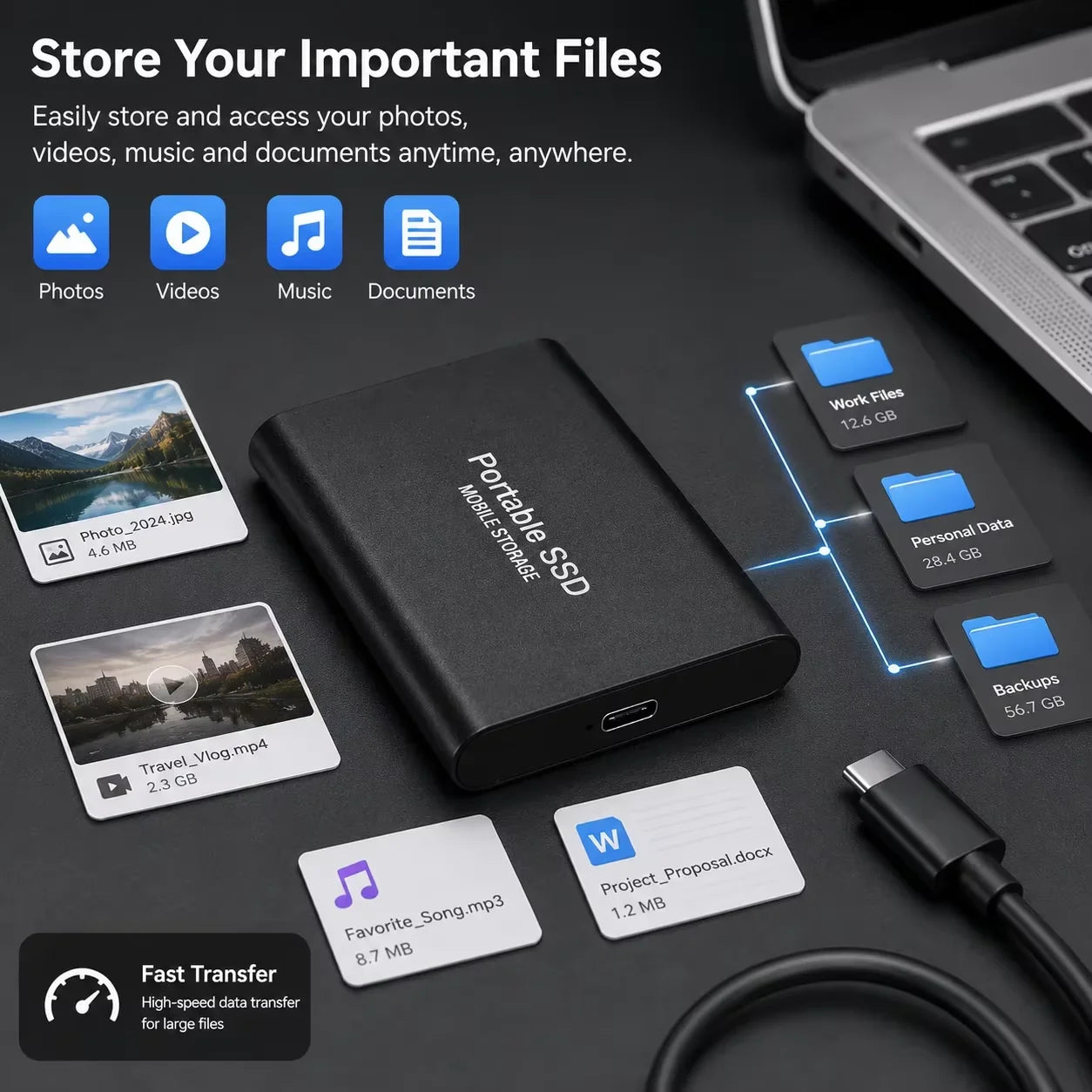 Portable External SSD – USB 3.0 & Type-C Storage Drive