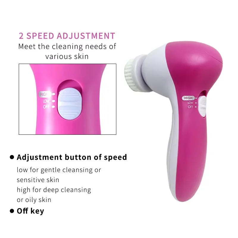 5-in-1 Electric Facial Cleansing Brush – Deep Clean & Blackhead Remover