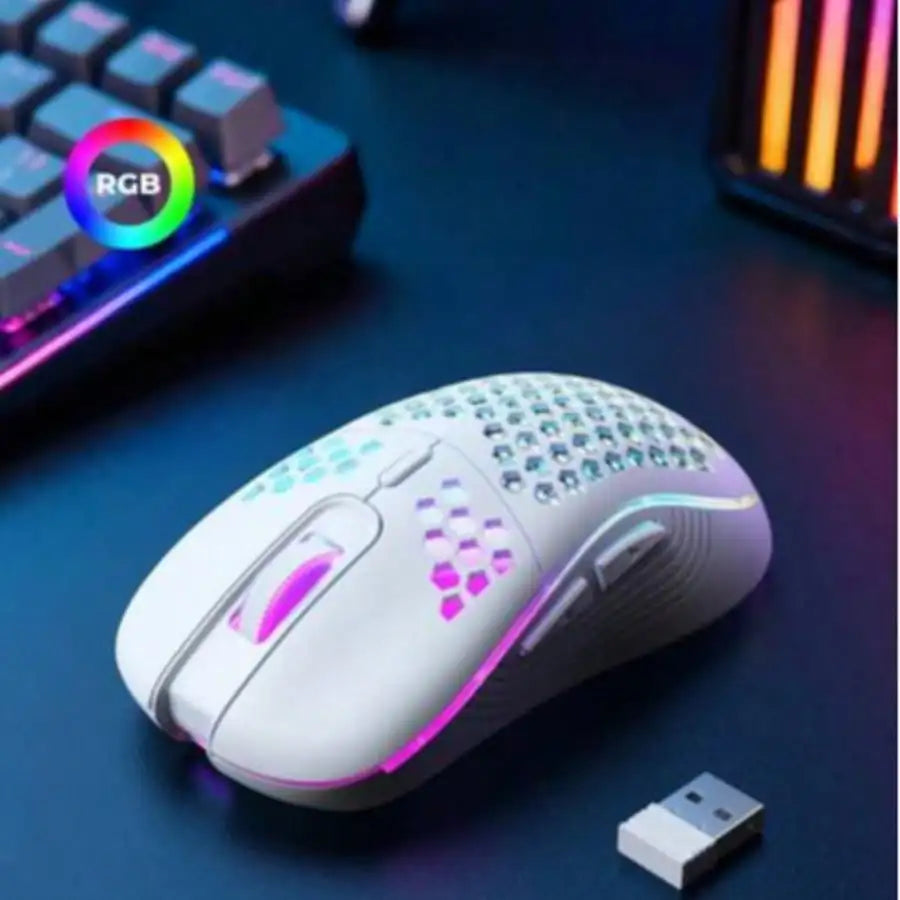 Wireless Gaming Mouse Honeycomb 2.4G USB Cordless Mouse RGB Rechargeable PC Game Mice With LED Lights, Drag-Free Paracord, Ergon