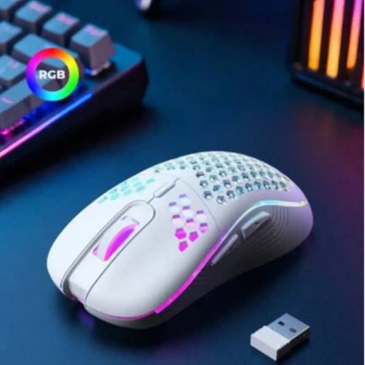 Wireless Gaming Mouse Honeycomb 2.4G USB Cordless Mouse RGB Rechargeable PC Game Mice With LED Lights, Drag-Free Paracord, Ergon
