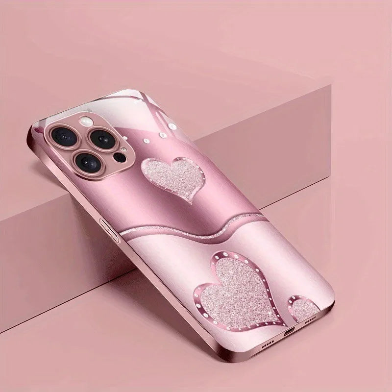 Cute Love Heart Pattern Phone Case For Samsung S25 S24 S23 S22 S21 S20 Note20 Edge Plus Ultra 4G 5G Luxury Tempered Glass Cover