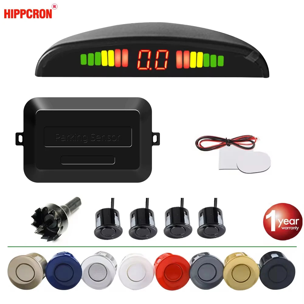 Hippcron Car LED Parking Sensor Kit 4 Sensors 22mm Reverse Radar Sound Alert Indicator System 8 Colors