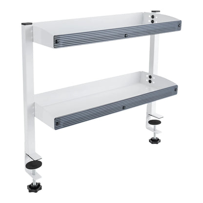 Clamp-on Desk Shelf, 2-Tier, Above or Under Table Corner Shelves Metal Organizer, White