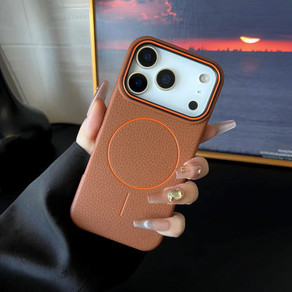 Litchi Pattern For Magsafe Leather Texture Phone Case For iPhone 17 16 15 14 13 12 11 Pro Max Air Plus Magnetic Shockproof Cover