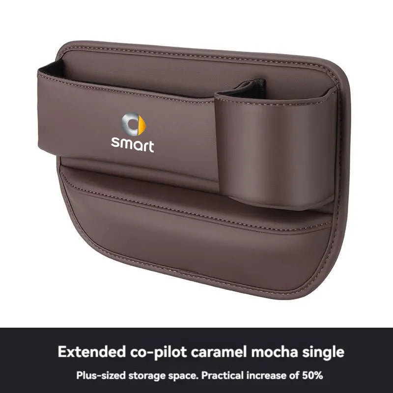 Leather Car Seat Gap Organizer Filler Side Storage Pocket With Cup Holder with logo For smart fortwo forfour 453 451 450 Car