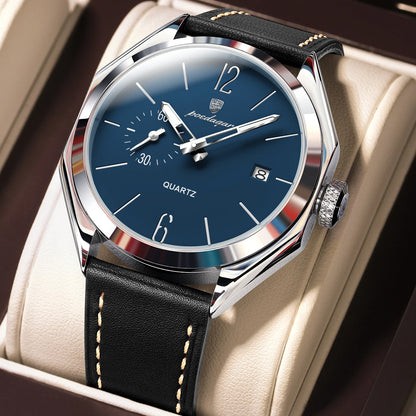 POEDAGAR Original Fashion Male Wristwatch Leather Quartz Business Men Watch Waterproof Luminous Date Elegant Men's Watches Reloj
