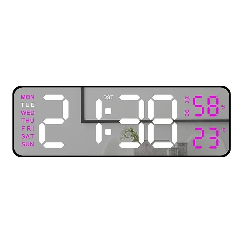 9 Inch Large Digital Wall Clock USB Powered TEMP Humidity Week Auto Dimmer DST Table Clock 12/24H Electronic LED Alarm Clock - Urbizia