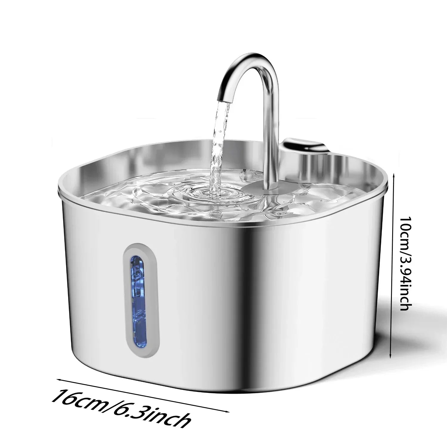 ZYFeeder 2.2L Automatic Cat Water Fountain Square Stainless Steel Pet Water Feeder Dog Water Fountain with window（No 5V 1A Plug） - Urbizia