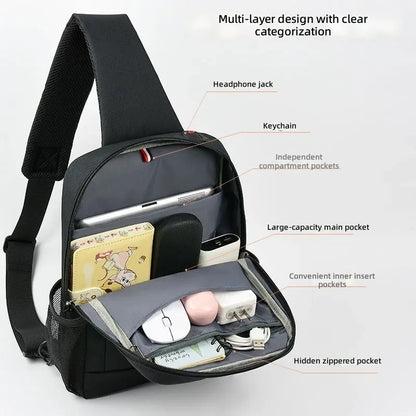 Large Capacity iPad Bag for Men with Crossbody Strap Outdoor Sports Headphone Hole Shoulder Tablet Storage Bag Waterproof