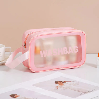 Pu Transparent Makeup & Toiletry Bag, Large Capacity PVC Semi Transparent Frosted Portable Storage Bag