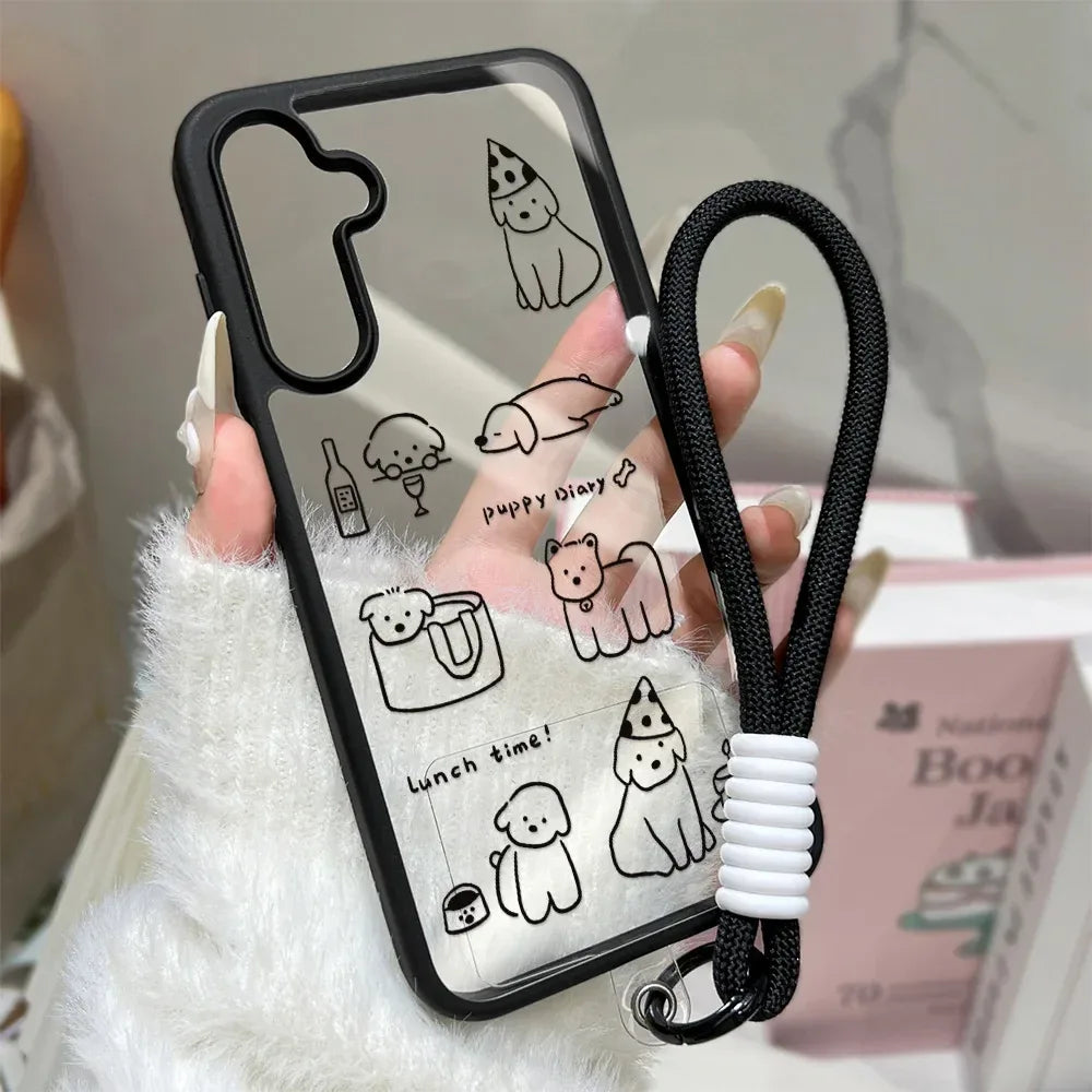 Cute Cat Phone Case For Samsung Galaxy A17 A07 A56 5g A16 A55 A54 A36 A26 A35 S26 S25 Ultra S24 FE S23 Lanyard Matte Clear Cover