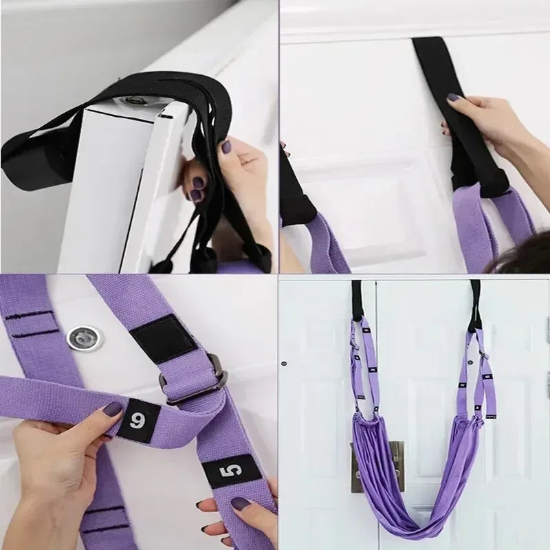 Adjustable Aerial Yoga Strap Elastic Stretch Door Hanging Yoga Belts Hammock Swing Fitness Handstand Rope Training Device Women - Urbizia