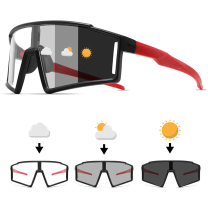 Photochromic One-Piece Sports Sunglasses - Oversized Wraparound Frame, UV400 Comfort Fit for Cycling, Fishing & Travel