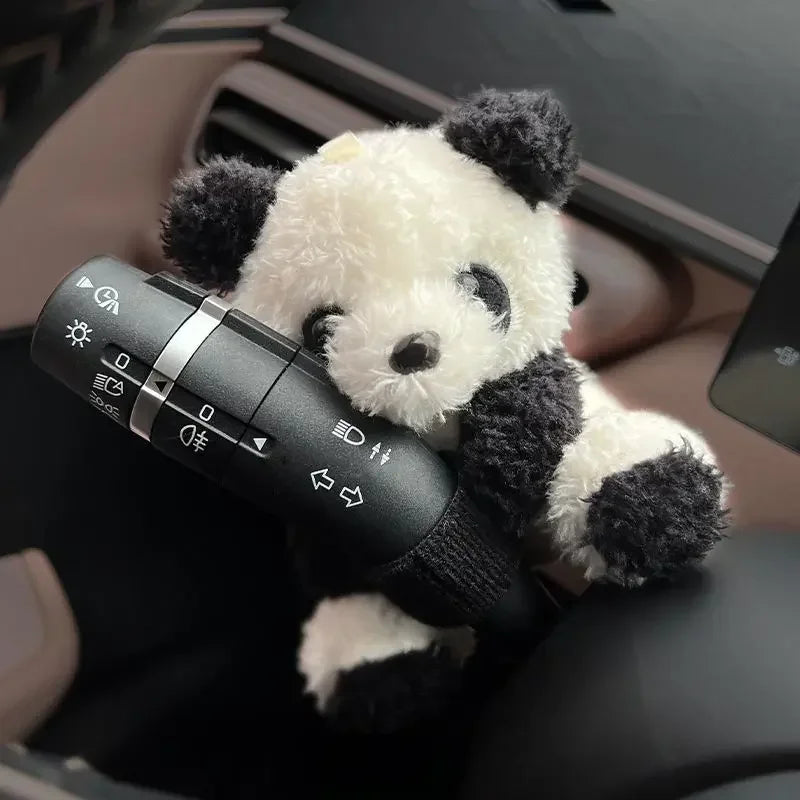 New Soft Panda Car Doll, Funny Cartoon Gear Shift Knob Cover Anti-Skid Dashboard Ornament for Automotive Interior Decor
