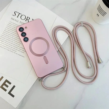 Crossbody Lanyard Magnetic Case For Samsung Galaxy S26 S25 Edge S24 S23 S22 Plus Ultra S21 FE For Magsafe Silicone Soft Cover